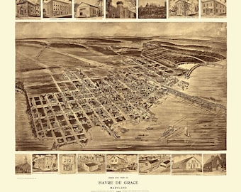 Map Of Havre De Grace Maryland Havre De Grace Maryland 1907 Bird's Eye View Map - Etsy