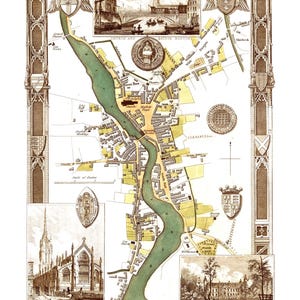 Plan of Boston, England from 1837 - Engineering Plan, City Plan, Vintage, Antique, Reproduction, Fine Art, Wall Art, History