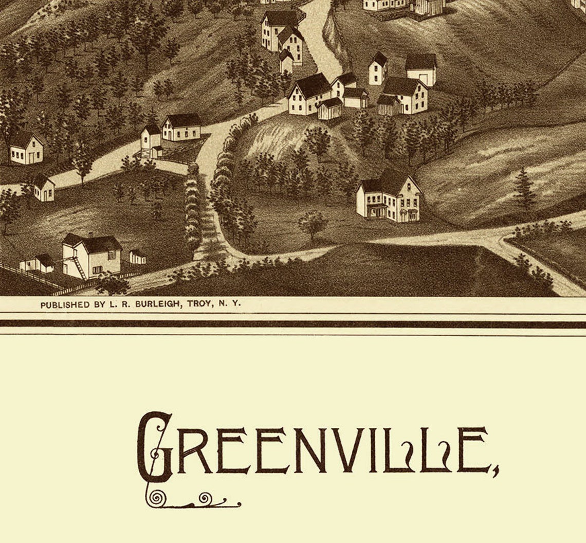 Greenville, New Hampshire in 1886 Bird's Eye View Map, Aerial, Panorama