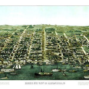 Alexandria, Virginia in 1863 - Bird&#39;s Eye View Map, Aerial, Panorama, Vintage, Antique, Reproduction, Giclée, History, Fine Art, Wall Art