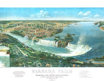 Niagara Falls, 1893 - Bird's Eye View, Aerial, Panorama, Vintage, Antique, Reproduction, Giclée, Framable, Fine Art, home decor, wall art