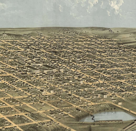 Omaha Nebraska 1868 Historic Panoramic Town Map 18x24