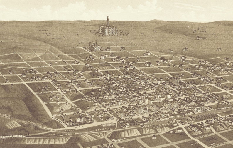 Bismarck, North Dakota in 1883 Bird's Eye View Map, Aerial, Panorama