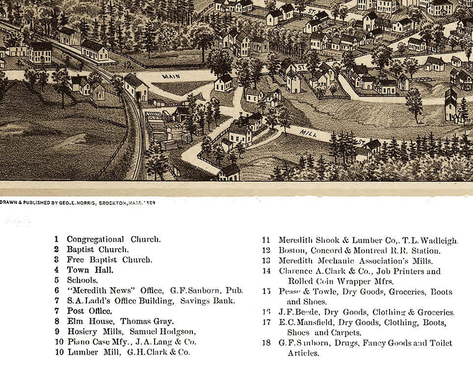 Meredith Village New Hampshire en 1889 Mapa de vista de Etsy