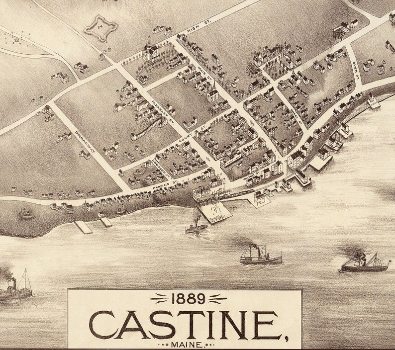 Castine Maine in 1889 Bird's Eye View Map Aerial Etsy