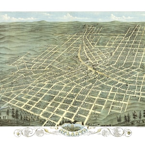 Atlanta, Georgia in 1871 - Bird&#39;s Eye View Map, Aerial, Panorama, Vintage, Antique, Reproduction, Giclée, Framable, Fine Art, Wall art
