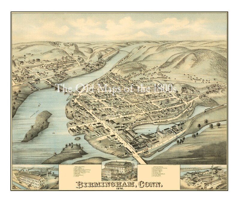 Birmingham Connecticut im Jahr 1876 Vogelperspektive Karte | Etsy