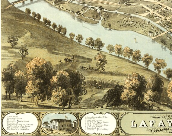 Panoramic Old City Map 1868 Lafayette Historic Birds Eye View Vintage Map Art Print Indiana Map Panoramic Old City Map 1868 Lafayette Historic Birds Eye View Vintage Map Art Print Indiana Map