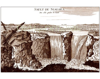 Niagara Falls, 1775  - Bird's Eye View, Aerial, Panorama, Vintage, Antique, Reproduction, Giclée, Framable, Fine Art, home decor, wall art