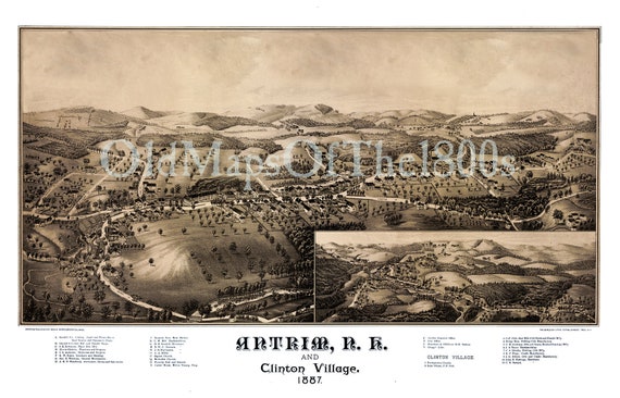 1884 Franklin Falls New Hampshire Vintage Old Panoramic City Map 18x24