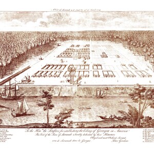 Savannah, Georgia in 1734  - Bird&#39;s Eye View, Aerial, Panorama, Vintage, Antique, Reproduction, Giclée, Fine Art, Wall Art, History