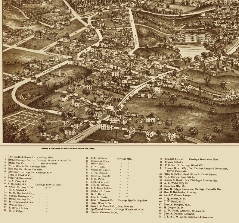 Amesbury, Massachusetts in 1890 Bird's Eye View, Aerial Map, Panorama