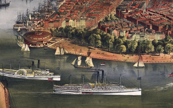 New York City in 1870 - Bird's Eye View Map, Aerial