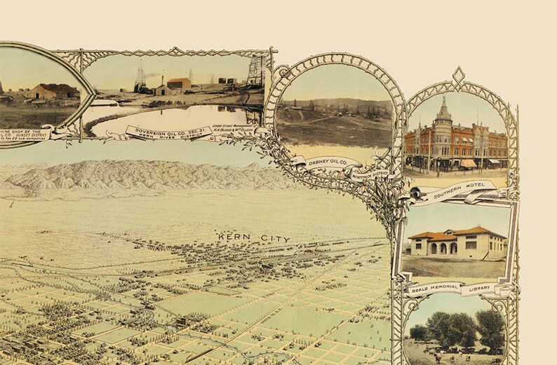 Bakersfield California in 1901 Bird's Eye View Map | Etsy