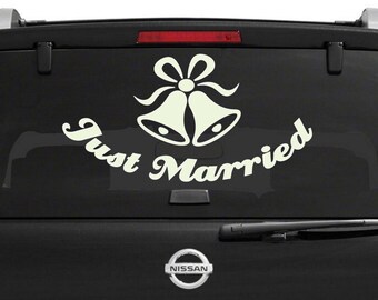 Just Married Decal Bells - Wall Vinyl Sticker Car Window Master Bed Room Husband Wife Infinity Love Marriage Wedding Couple Love Forever