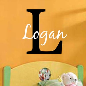 Monogram Name and Initial Decal Wall Vinyl Sticker Kids Room Personalized Name Initial Letter Custom Decor Nursery Monogram Shower Gift