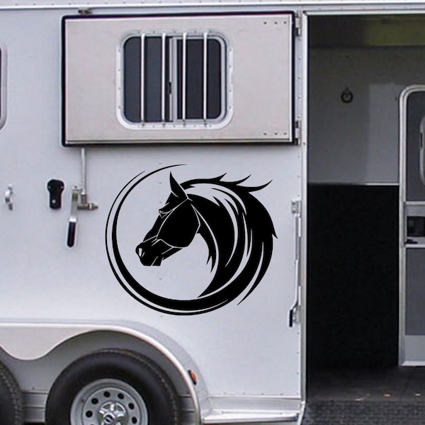 Horse Head Circle - Vinyl Decal for Trailer or Truck Horse Lover Decals Native American Beautiful Wild Horse I love Horses Great Gifts Horse