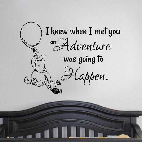 Winnie the Pooh Quote Wall Decal Vinyl Sticker When I Met You An Adventure Was Going To Happen Pooh Theme Nursery Decor Baby Shower Gift