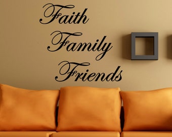 Faith Family Friends Decal - Wall Vinyl Sticker Family Kids Room Mural Decor Motivation Love Home Hope Life Inspiration Prayer Religious Art