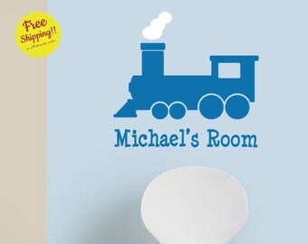 Train Decal w Name Wall Vinyl Sticker Kids Room Baby Boy Nursery Baby Personalized Train Station Decal Playroom Custom Name Decor