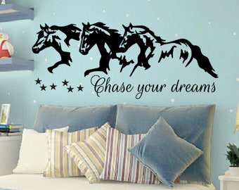 Chase Your Dreams Decal w Horses and Stars Decal Wall Vinyl Sticker KidsRoom Decal Nighttime Wish Decal Paint Horse Running Decal Nursery