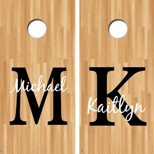 Cornhole Custom Decals Set of 2  Vinyl Stickers Personalized with Name and Initial Monograms Wedding Themed Party Husband Wife Mr Mrs DIY