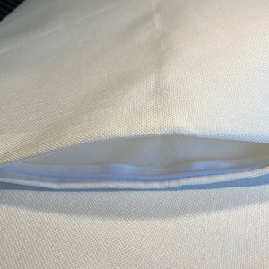 May include: A white pillow cover with a zipper closure. The cover is made of a soft, woven fabric.