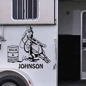 Barrel Racer Decal Woman Barrel Racer Personalized Decal Horse Trailer Decal Bumper Sticker Barn Western Reining Rodeo Decal Equestrian