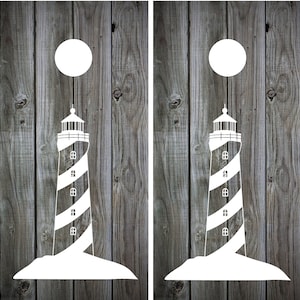 Cornhole Lighthouse Decals Set of 2 -- Vinyl Decal Stickers Personalized Backyard Party Themed Party Nautical Beach Ocean Outdoor Games