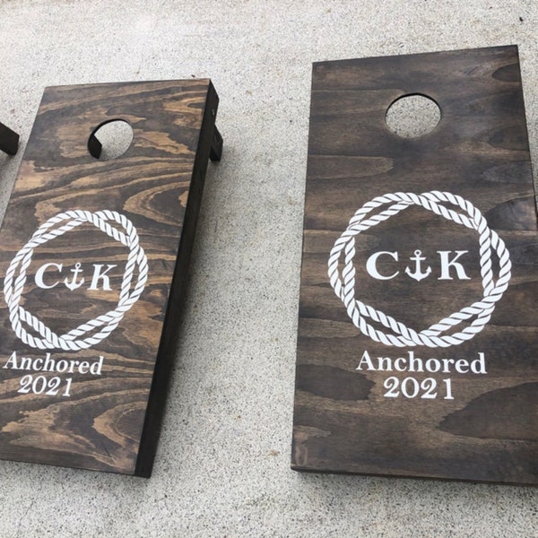 Cornhole Decal Custom Nautical Theme w Date Corn Hole Decal Stickers Naval Themed Rope Cornhole Anchor Custom Cornhole Board Wedding Themed