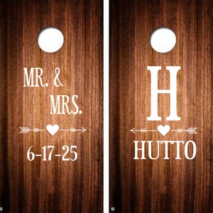 Cornhole Custom Wedding Decals Mr & Mrs + Name Set of 2 Vinyl Stickers Personalized Backyard Party Decals Themed Party Cornhole Decals