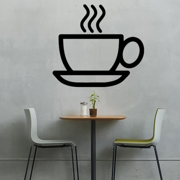 Coffee Cup Decal Wall Vinyl Sticker Mural Fork Knife Spoon Kitchen Cafe Diner Bistro Wake Up Morning Coffee Breakfast nook