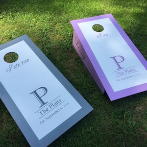 Cornhole Custom Wedding Decals Set of 2 Vinyl Decal Stickers Personalized Name Established Date Initial Monogram Lawn Games Anniversary