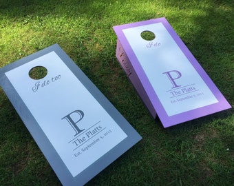 Cornhole Custom Wedding Decals Set of 2 Vinyl Decal Stickers Personalized Name Established Date Initial Monogram Lawn Games Anniversary