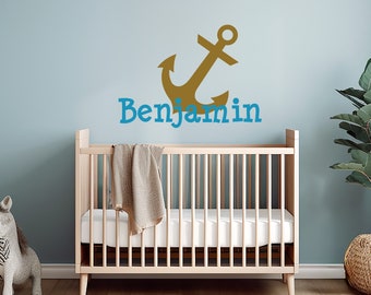 Anchor Monogram Name Decal Wall Vinyl Sticker Nautical Theme Boys Nursery Pirate Theme Sailing Playroom Decor Boys Bedroom Wall Art