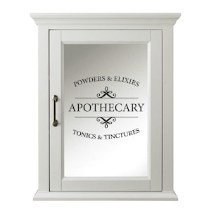 Apothecary Powders Elixers Tonics Tinctures Vinyl Decal Bathroom Medicine Cabinet Wall Decor Fun Sticker Vintage Medicine Cabinet Decal