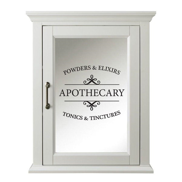 Apothecary Powders Elixers Tonics Tinctures Vinyl Decal Bathroom Medicine Cabinet Wall Decor Fun Sticker Vintage Medicine Cabinet Decal