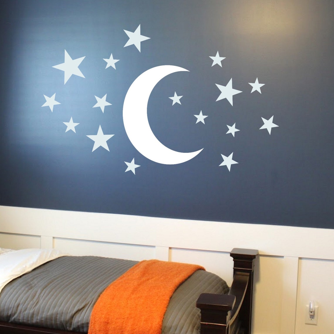Moon and Stars Decal Wall Vinyl Sticker Kids Room Starry Etsy