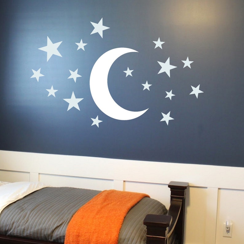 Moon and Stars Decal Wall Vinyl Sticker Kids Room Starry Etsy