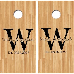 Cornhole Decals Set of 2 Custom Wedding Vinyl Decals FREE SHIPPING Personalized Monogram Decal Husband Wife Outdoor Games Bar B Q Decal image 1