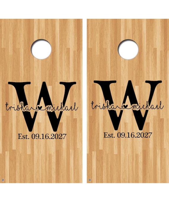 Cornhole Decals Set of 2 Custom Wedding Vinyl Decals FREE SHIPPING Personalized Monogram Decal Husband Wife Outdoor Games Bar B Q Decal
