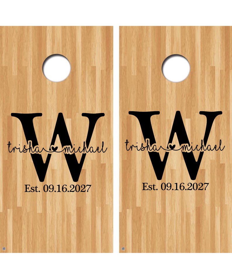Cornhole Decals Set of 2 Custom Wedding Vinyl Decals FREE SHIPPING Personalized Monogram Decal Husband Wife Outdoor Games Bar B Q Decal image 1