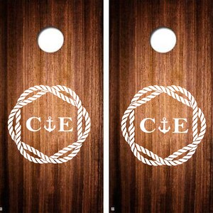 Cornhole Nautical Custom Wedding Decals Set of 2 -- Vinyl Decal Stickers Personalized Rope Anchor Backyard Party Themed Party Outdoor Games