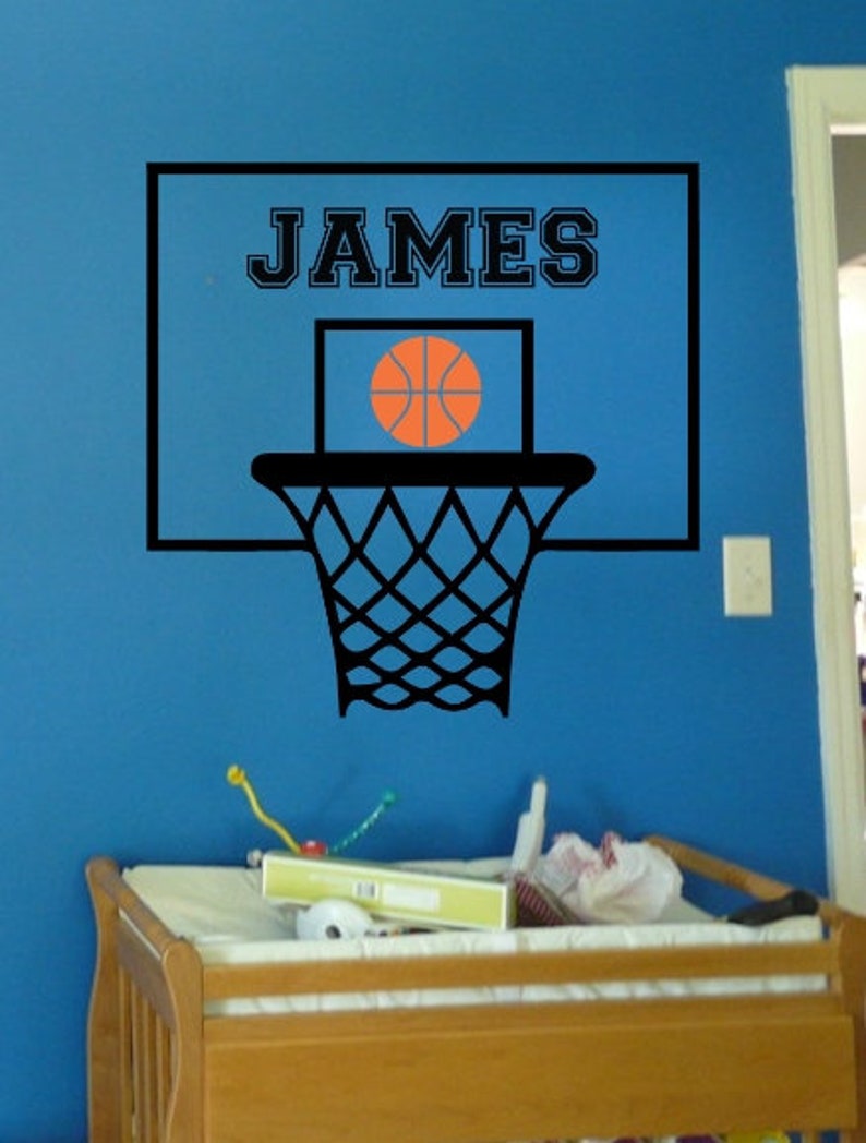 Download Basketball Hoop Monogram Decal Wall Vinyl Sticker Sporty Kids Room Personalized Name Custom Decor Nursery Football Sports Theme Nursery Home Living Wall Decor