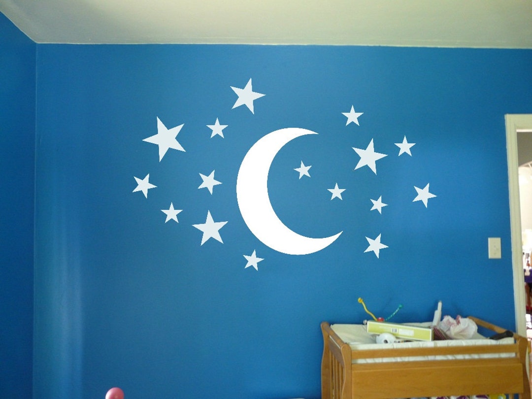 Moon and Stars Decal Wall Vinyl Sticker Kids Room Starry Night Sky