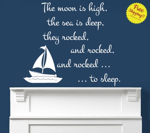 Nautical Nursery Rhyme Decal Wall Vinyl Sticker Kids Room Nursery Sailing Theme Decor Sea Ocean Ship Love Sailor Night Time Bedtime Story