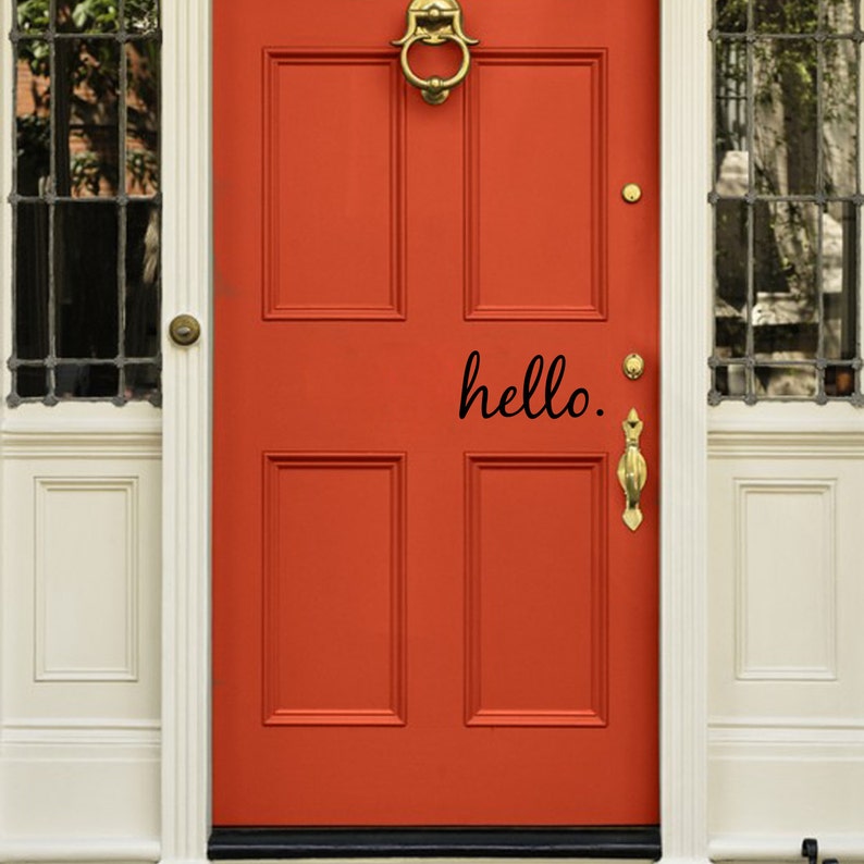 Hello Decal Door Vinyl Sticker FREE SHIPPING Kids Welcome Home Door Lettering Quote Entryway Front Door Greetings Welcome Goodbye See Ya image 1