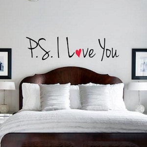 PS I Love You Decal with Heart - Wall Vinyl Sticker Family Kidsroom Motivational Quote Beautiful Heart Love Marriage Nursery Baby Boy Girl