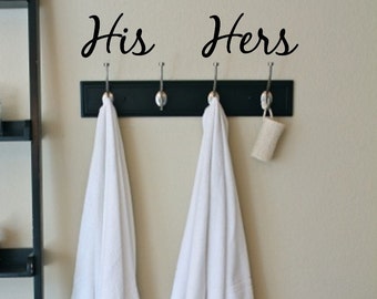 His and Hers Decal - Wall Vinyl Sticker Bathroom Mirror Towel Hooks Family Husband Wife Just Married His and Her Labels Bedroom Bathroom