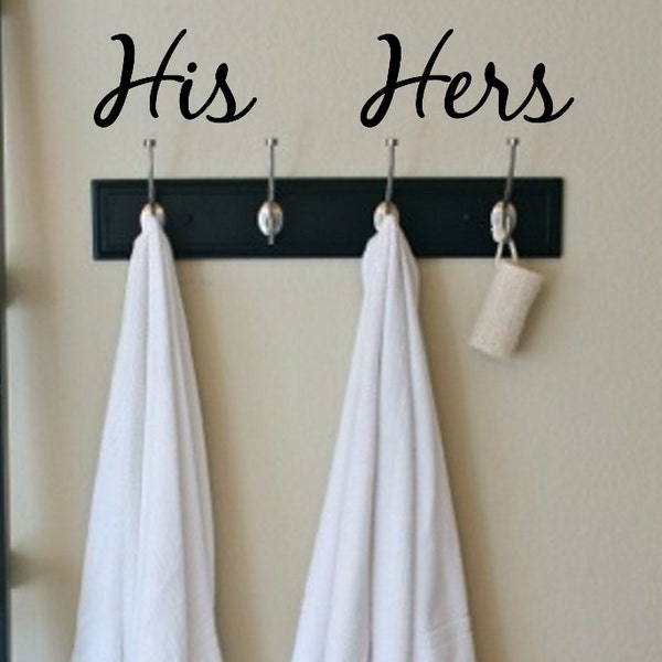 His and Hers Decal - Wall Vinyl Sticker Bathroom Mirror Towel Hooks Family Husband Wife Just Married His and Her Labels Bedroom Bathroom